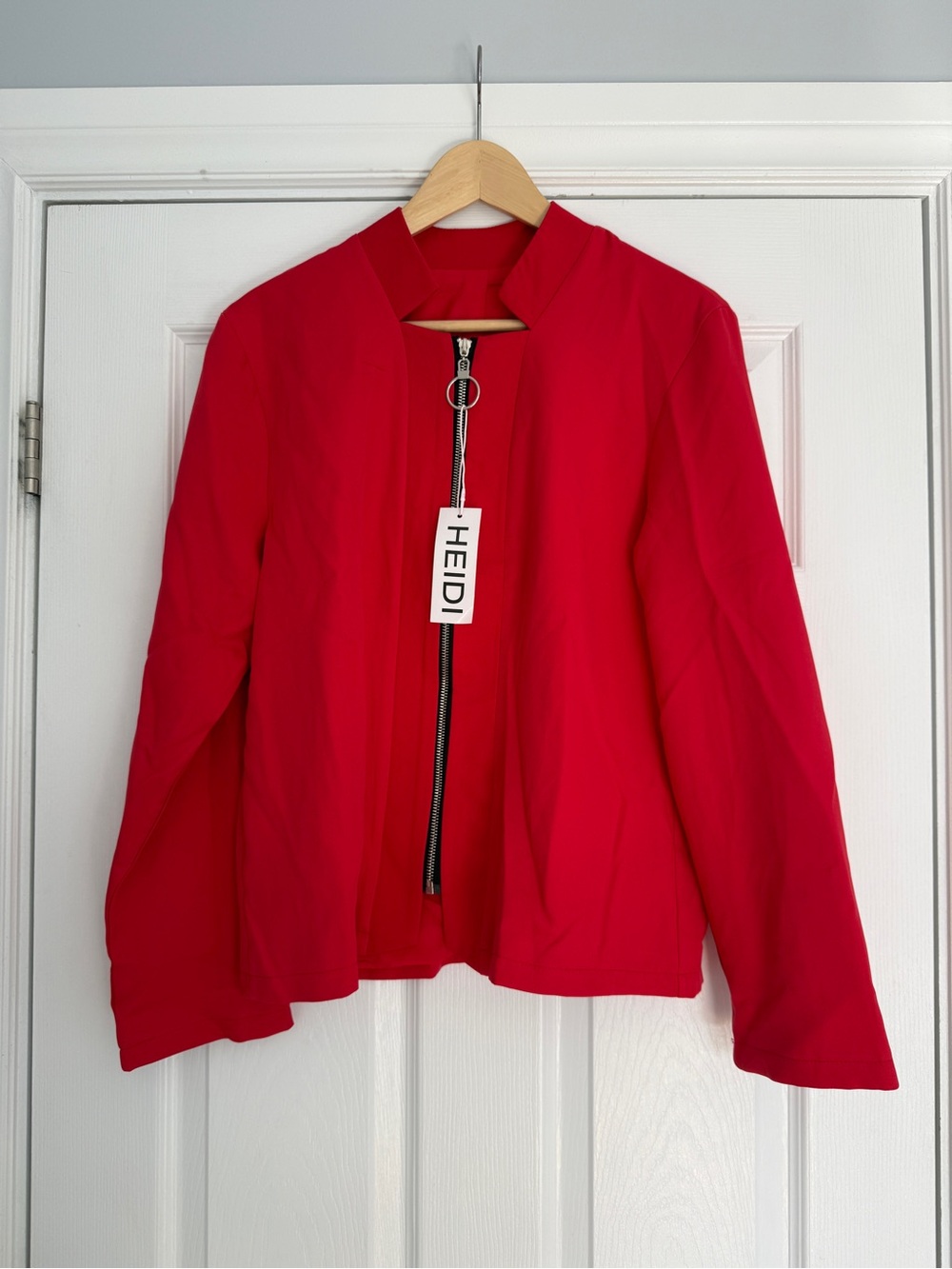 Women's Red Zip-Front Bomber Jacket